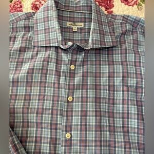 Peter Millar Men’s XXL Red and Blue Plaid Button Down Shirt Preppy Classic
